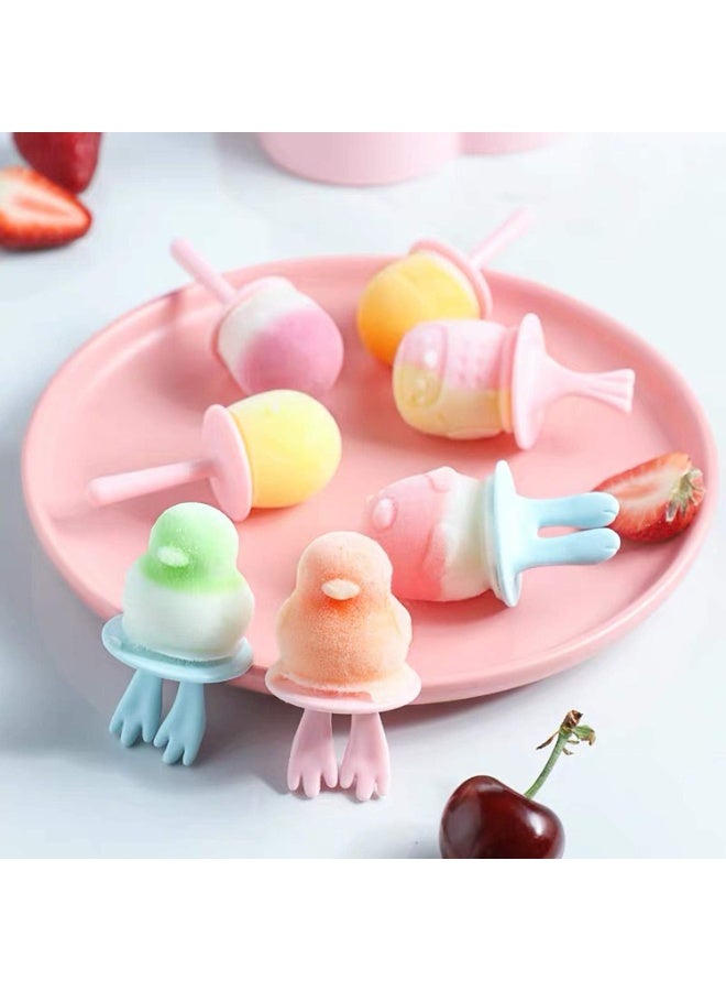 CLENEA Mini Popsicles Molds for Kids Baby, Cute Animal Shapes 6 Cavity Ice Pop Maker, BPA Free Silicone Ice Cream Making Homemade DIY Set, Reusable Ice Pop Molds, With Stick and Anti-drip, Pink - Image 5